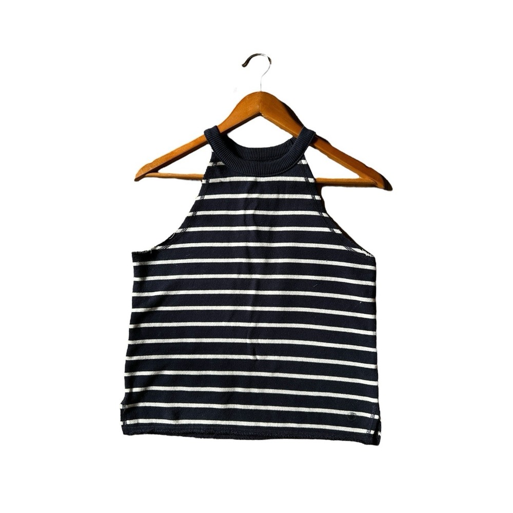 Aerie Womens Halter Neck French Terry Tank Top XS Blue/White Stripe Pullover